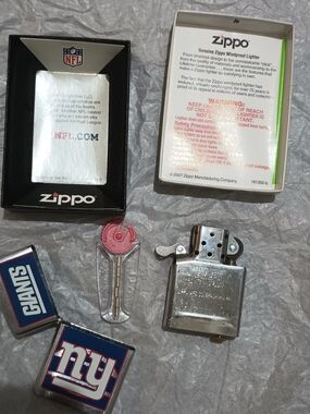 Zippo Silver Windproof Lighter Insert with Blue NY Giants Shell